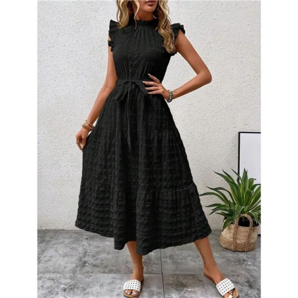 Tied Ruffled Cap Sleeve Midi Dress - Picture 11 of 16